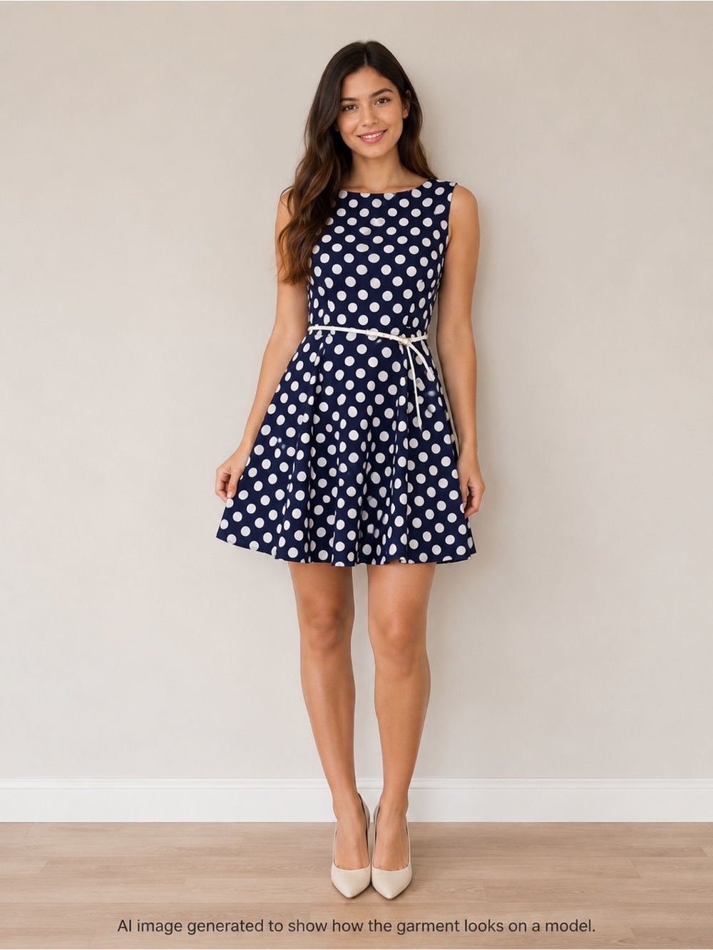 NWT Closet London Navy Polkadot Fit & Flare Retro Dress Pockets Belt Sz 12
